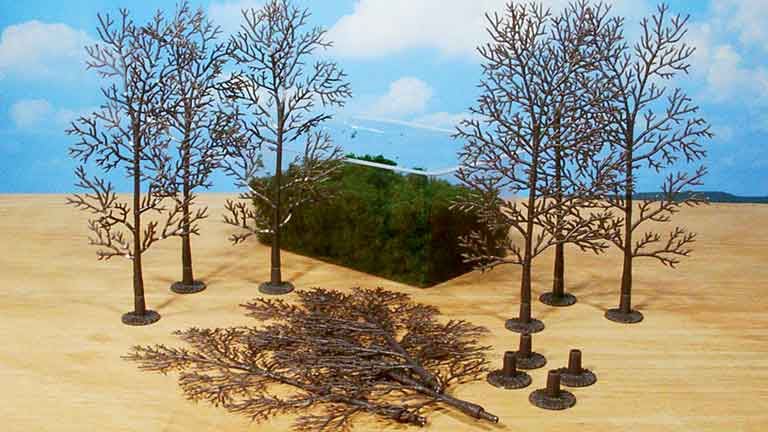 HEKI 1971 — Лиственные деревья (10 каркасов высотой ~180 мм и листва), 1:35—1:100, сделано в Германии